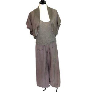 Crea Concept Pant Set Womens Three Piece Tank Top Trousers Shrug Cotton Linen